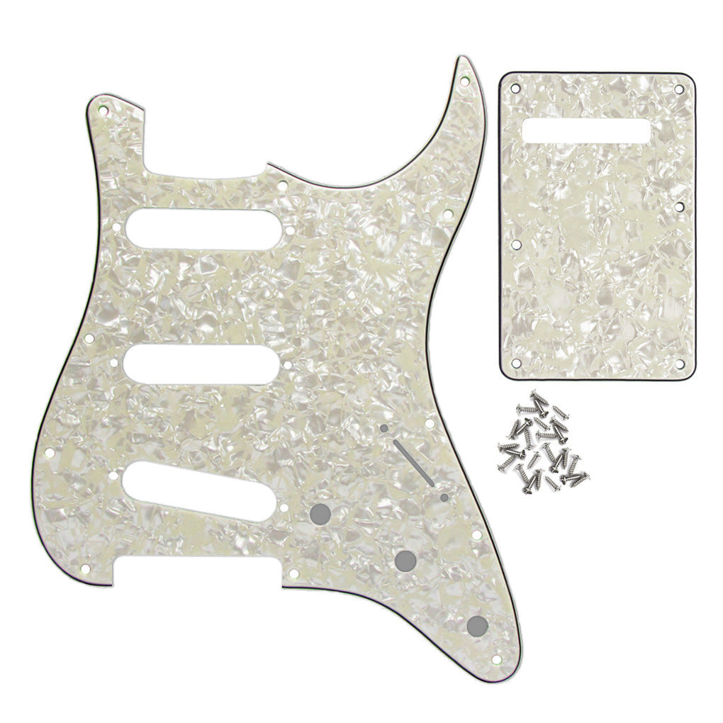 <transcy>FLEOR Set aus 3Ply PVC SSS Gitarren Pickguard Scratch Plate Back Plate mit Schrauben für Mexican/USA Standard 11 Holes Strat Guitar</transcy>