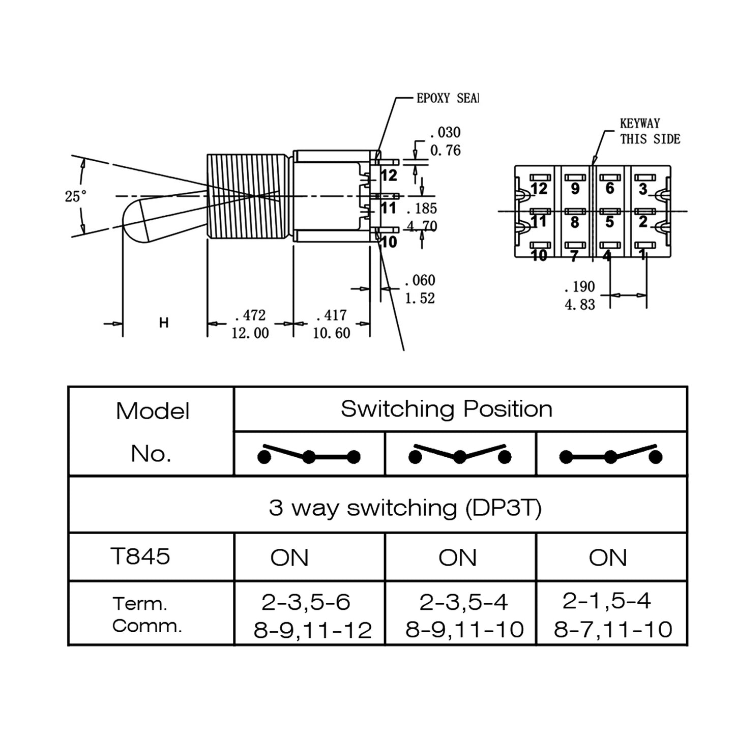FLEOR 12-Pin Guitar 3 Way Toggle Switch ON/ON/ON AC 250V 3A 125V 5A for Electric Guitar Bass