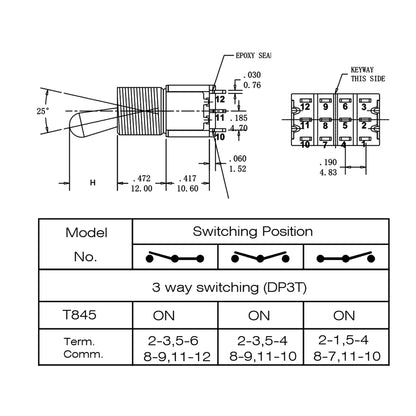 FLEOR 12-Pin Guitar 3 Way Toggle Switch ON/ON/ON AC 250V 3A 125V 5A for Electric Guitar Bass