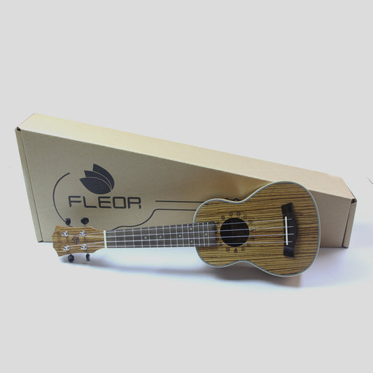 FLEOR 21” Soprano Ukulele – Zebrawood Body, Nylon Strings, Beginner Friendly (FU-02S)
