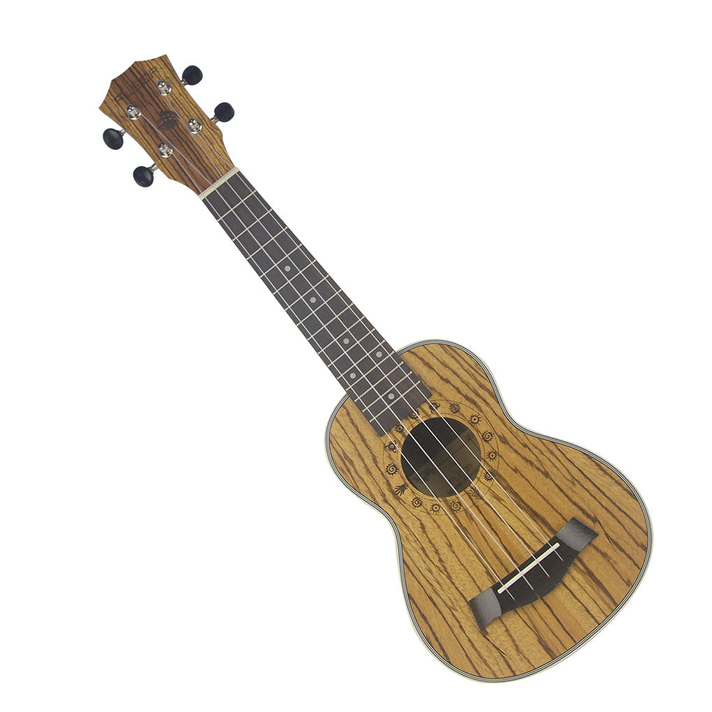 FLEOR 21” Soprano Ukulele – Zebrawood Body, Nylon Strings, Beginner Fr