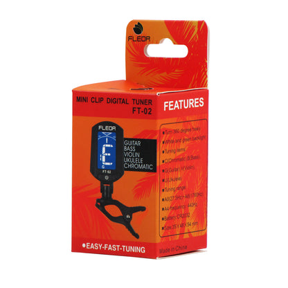 FLEOR Mini Clip-On Digital Tuner – Chromatic LCD Tuner for Guitar, Bass, Ukulele & Violin