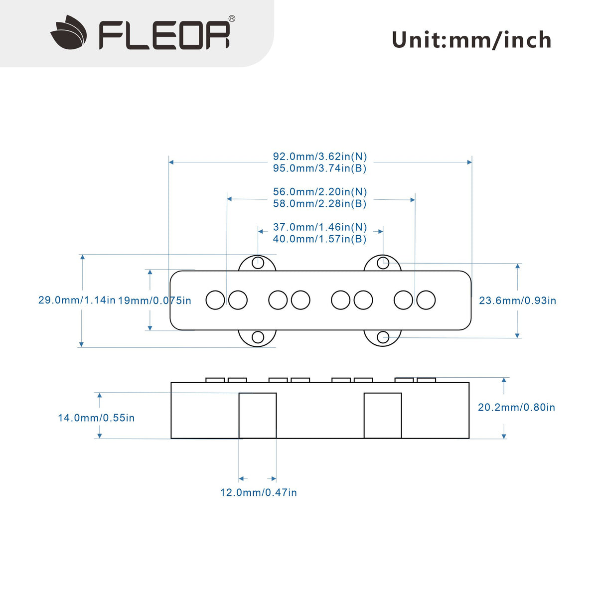 FLEOR Black Open Alnico 5 JB Bass Pickup for 4 Strings Electric Bass