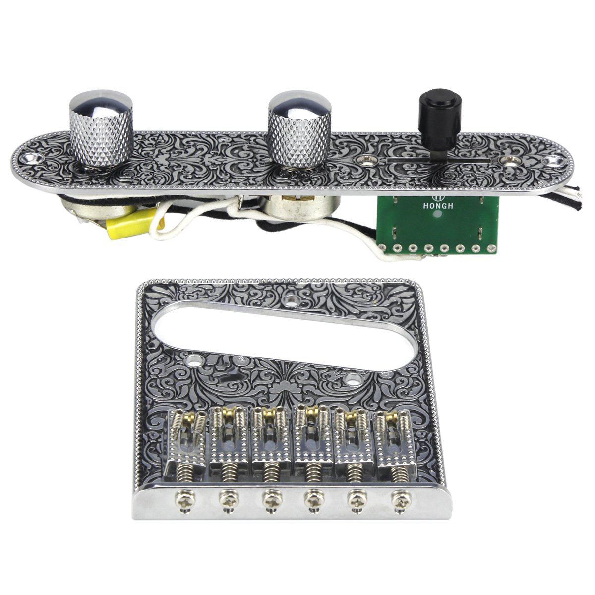 FLEOR Set of Carved Prewired Tele Control Plate & Bridge | iknmusic