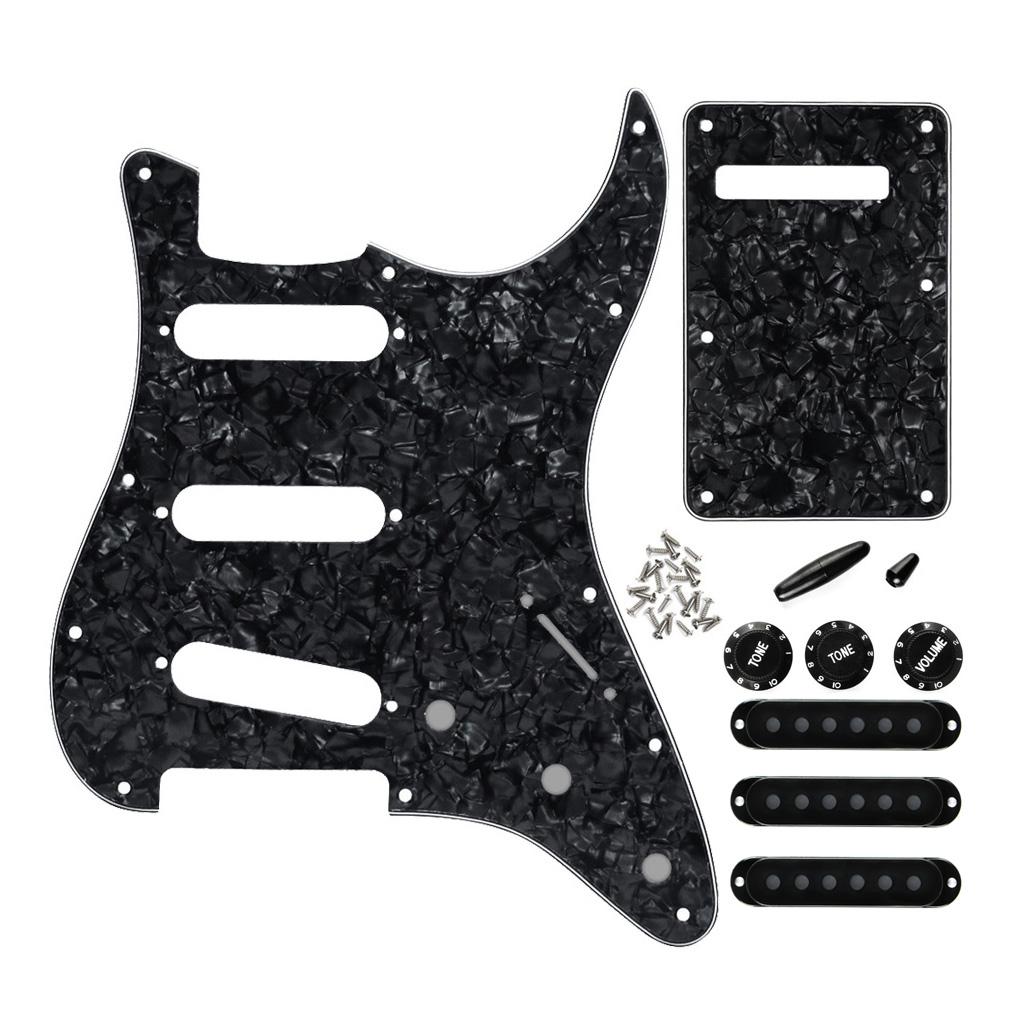 FLEOR 11 Hole SSS Strat Guitar Pickguard Kit Black Pearl | iknmusic