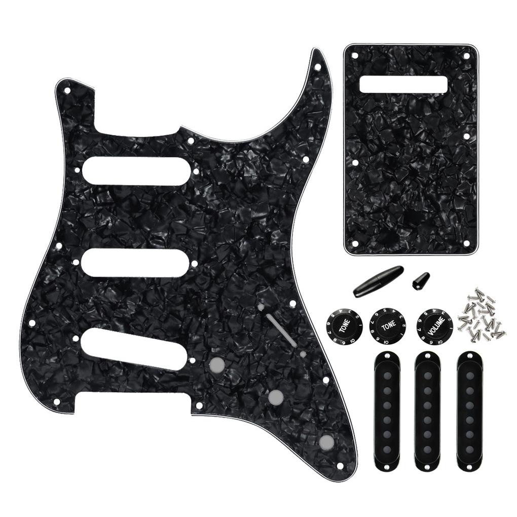 FLEOR 11 Hole SSS Strat Guitar Pickguard Kit Black Pearl | iknmusic