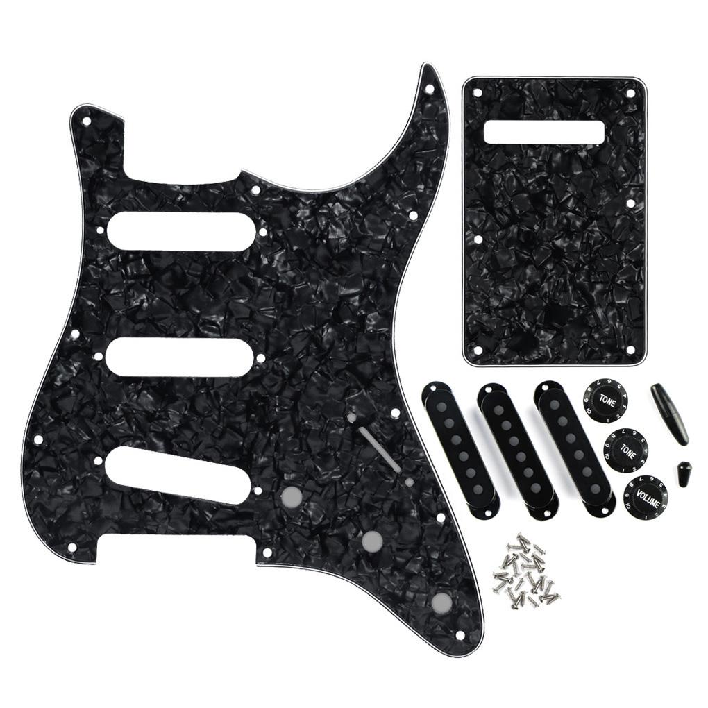 FLEOR 11 Hole SSS Strat Guitar Pickguard Kit Black Pearl | iknmusic