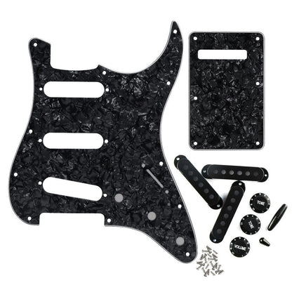 FLEOR 11 Hole SSS Strat Guitar Pickguard Kit Black Pearl | iknmusic