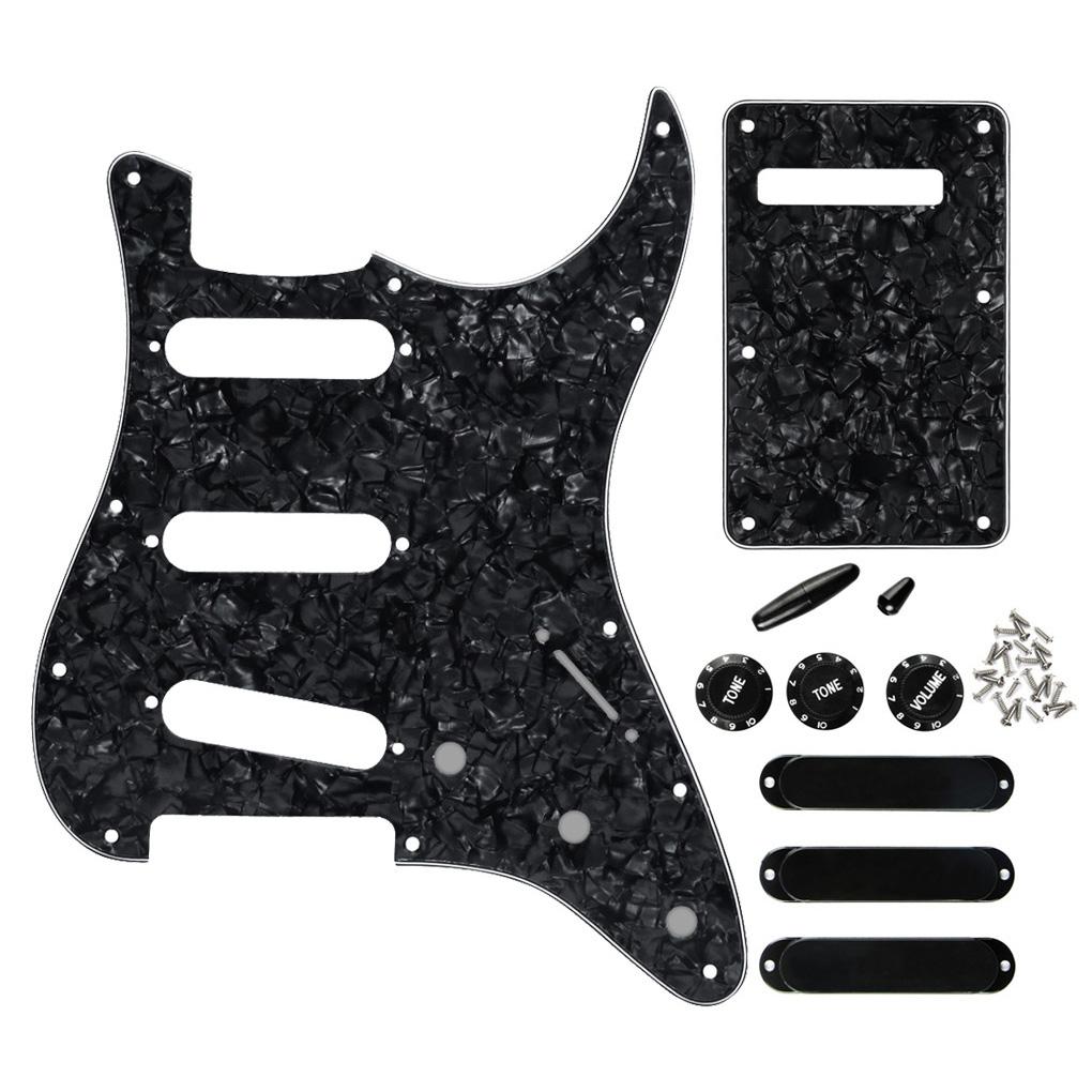 FLEOR 11 Hole SSS Strat Guitar Pickguard Kit Black Pearl | iknmusic