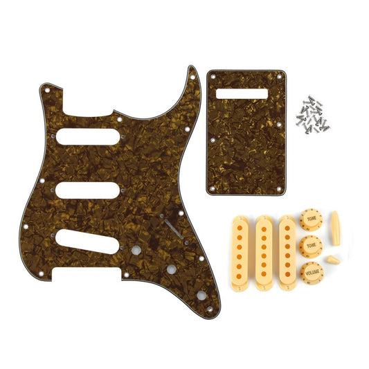 FLEOR Brown Pearl 11 Hole SSS Pickguard Strat Guitar Parts | iknmusic