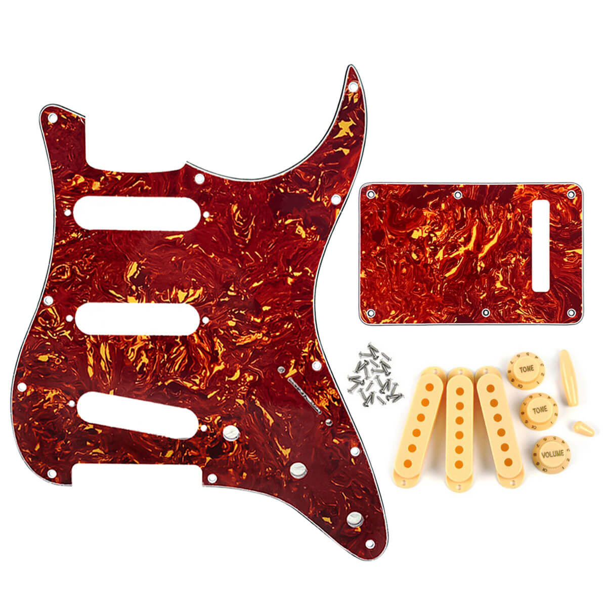 FLEOR Red Tortoise SSS Guitar Pickguard Strat Back Plate | iknmusic