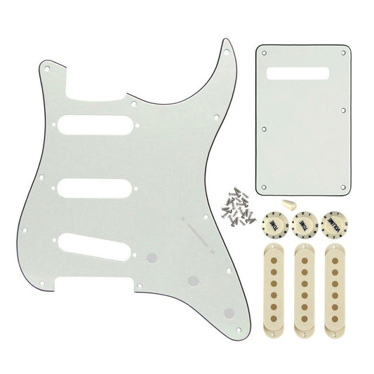 FLEOR Ivory 11 Hole Strat Guitar Pickguard Back Plate Set | iknmusic