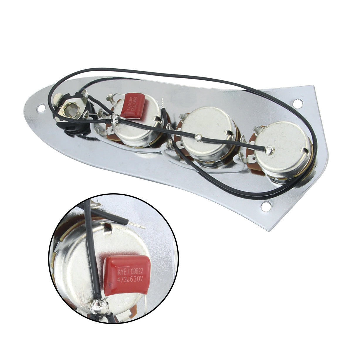 FLEOR Chrome Loaded Prewired Bass Control Plate Arnés Jack Black Knobs para JB Bass Guitar Parts