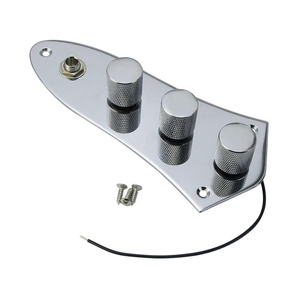 <transcy>FLEOR Chrome Loaded Prewired Bass Control Plate Harness Jack Schwarze Knöpfe für JB Bassgitarrenteile</transcy>