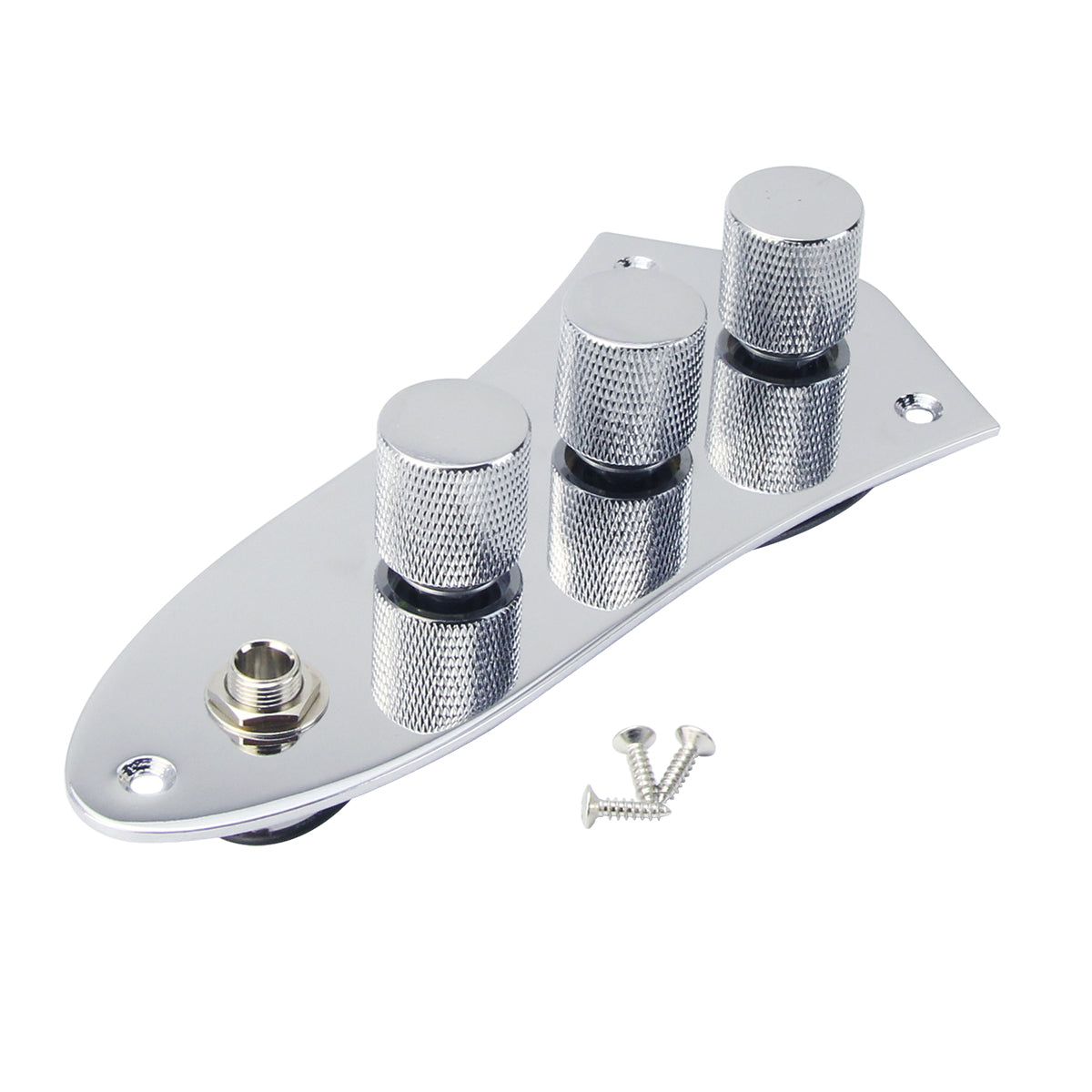 <transcy>FLEOR Chrome Loaded Prewired Bass Control Plate Harness Jack Schwarze Knöpfe für JB Bassgitarrenteile</transcy>