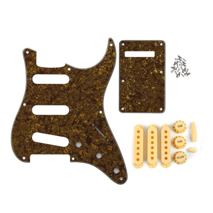 FLEOR Brown Pearl 8 Hole Pickguard SSS Back Plate Guitar Parts Set