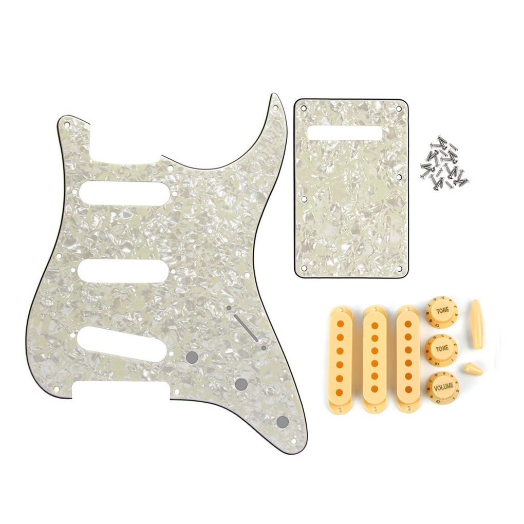 FLEOR Aged Pearl 8 Hole SSS Pickguard Stratocaster Kit | iknmusic