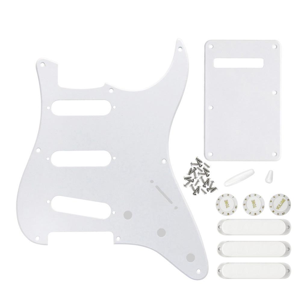 FLEOR White 1ply 8 Hole SSS Guitar Pickguard Back Plate Set | iknmusic